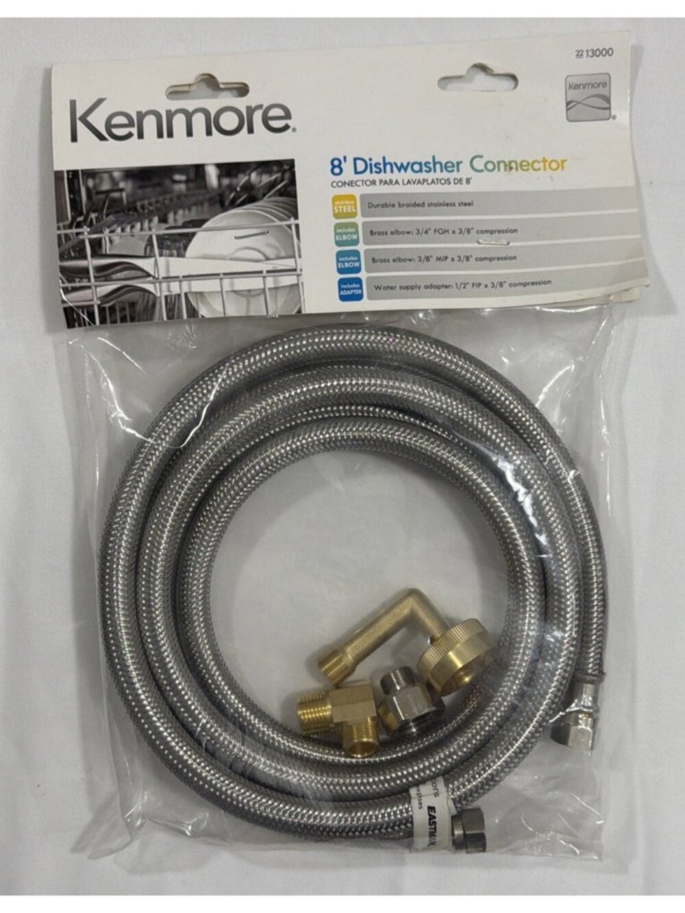 Kenmore Dishwasher Connector Kit 8' Braided Stainless Steel Hose